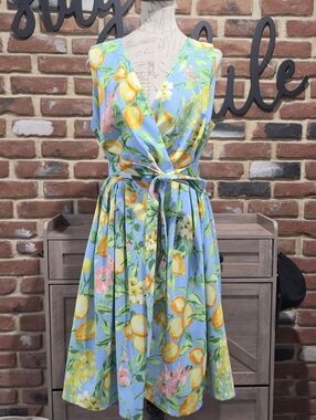 R&K Sky-Blue Lemon & Floral Midi Dress